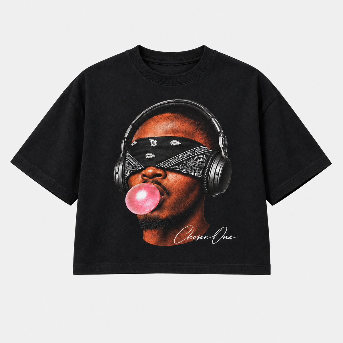 Luke 8:10 Crop T-Shirt — front, blindfold print